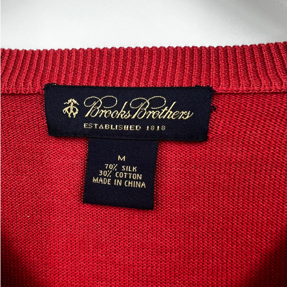 Brooks Brothers Sweater Mens Silk Cotton Salmon Red V-Neck Long Sleeve M - Picture 2 of 6